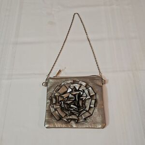 NWOT Sax Silver Rosette 3D Floral Mini Crossbody & Clutch